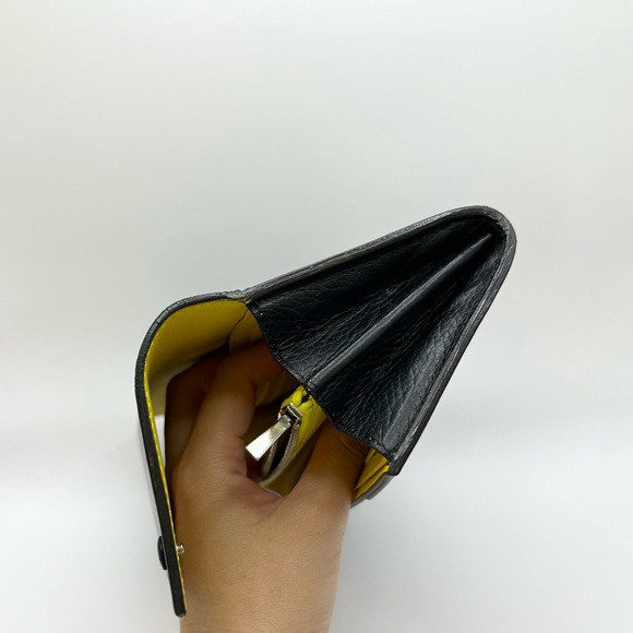Authenticated Celine Black Flap Long Wallet, Double Snap, Yellow Interior - Picture 12 of 13